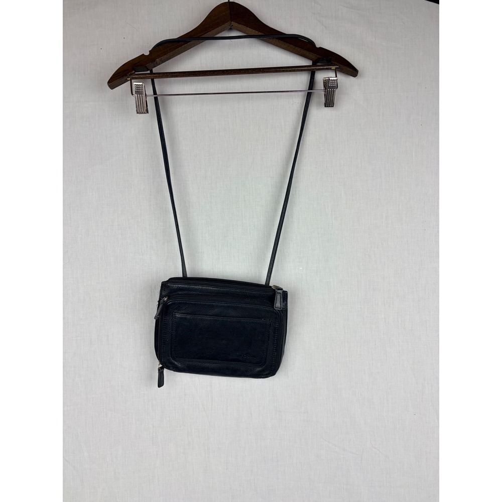 Fossil Black Leather Crossbody Bag Organizer Wallet Purse Small Messenger - Picture 2 of 8
